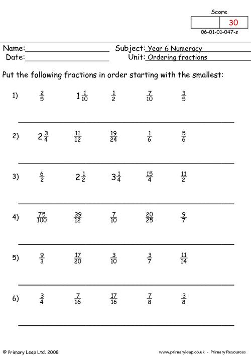 Ordering Fractions