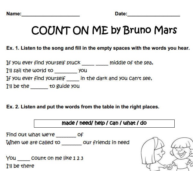 Song Worksheet  Count On Me By Bruno Mars