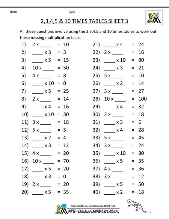 Math Worksheets 3rd Grade Multiplication 2 3 4 5 10 Times Tables 3