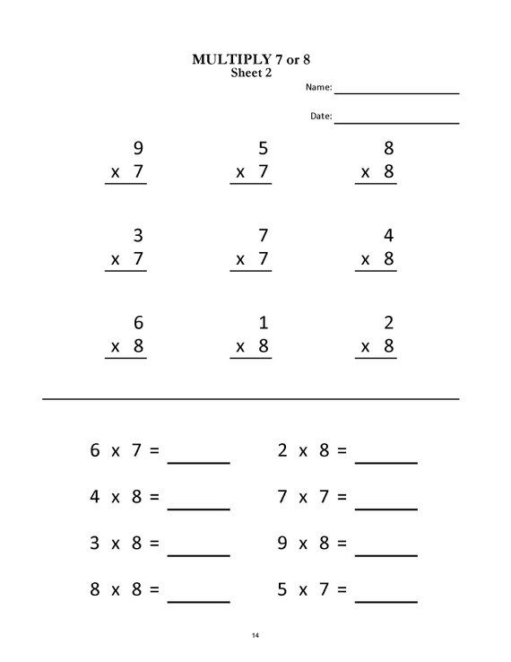 Multiplication Worksheets For Grade 2 & 3 20 Sheets  Pdf