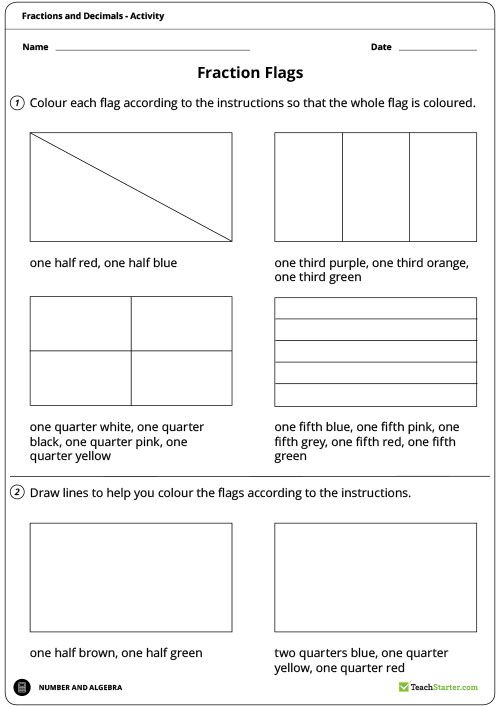 Fraction Flags Worksheet Teaching Resource