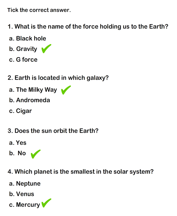 Solar System Worksheet 4
