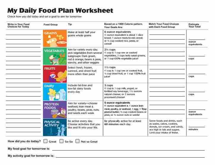 Daily Food Plan Worksheets From The Usda Choose My Plate Website