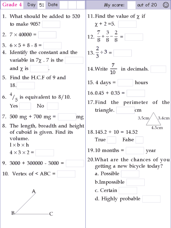 Mental Math Grade 4 Day 51