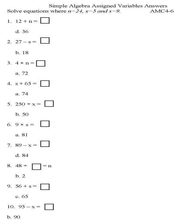 College Algebra Worksheet