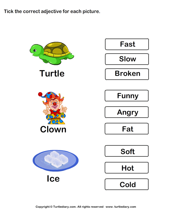 Match Adjectives With Picture Worksheets
