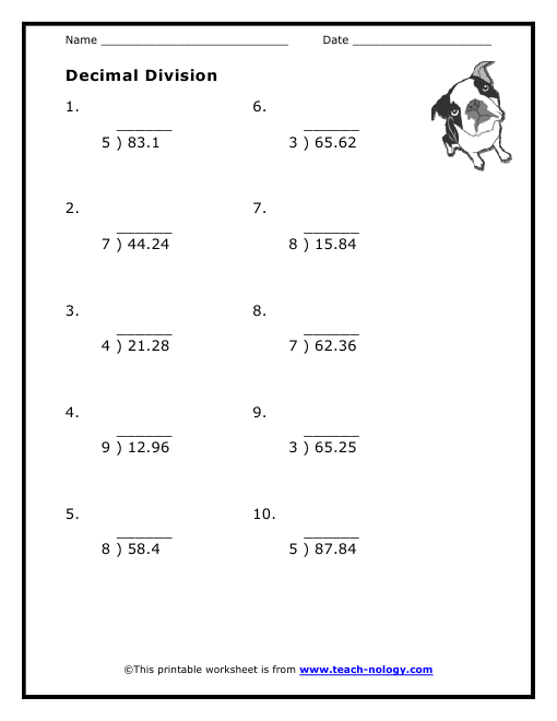 Worksheets Long Division Decimals