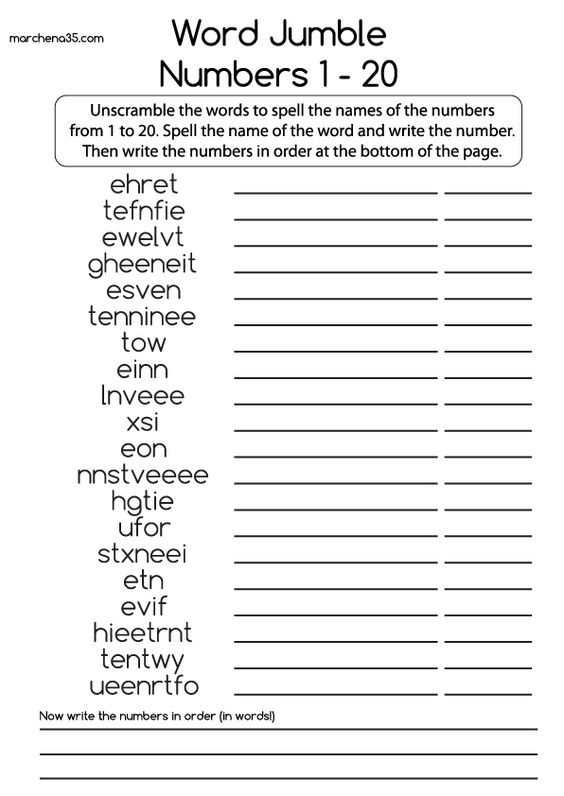 Number Word Worksheets 1 20