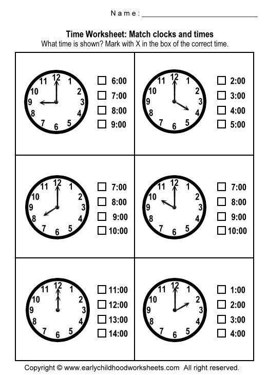 Matching Clocks And Time Worksheets