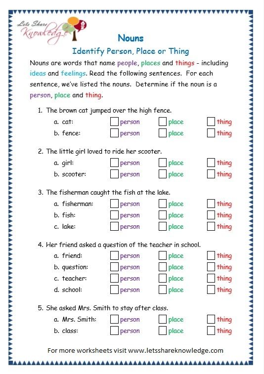 Grade 3 Grammar Topic 6  Nouns Worksheets