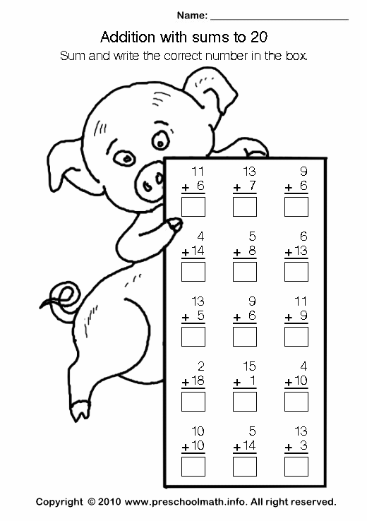 Addition With Sum Up To 20 Worksheets For Preschool