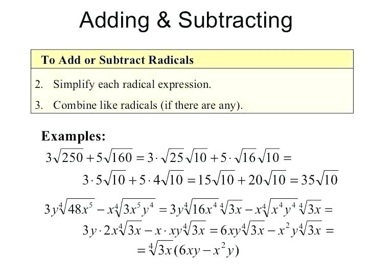 Algebra 2 Simplifying Radical Expressions Worksheet Simplifying