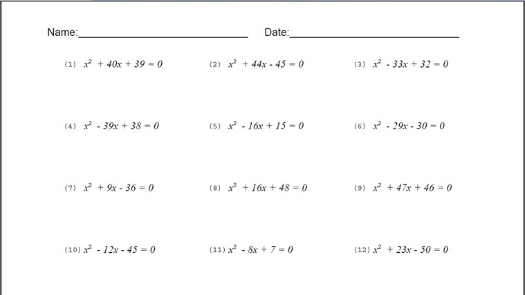 Algebra Problems And Worksheets