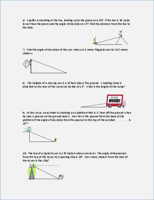 Sh Angle Of Elevation And Depression Trig Worksheet Answers