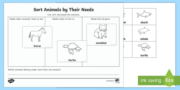 Sort Animals By Their Needs Worksheet   Worksheet