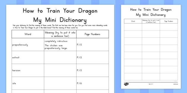 How To Train Your Dragon Mini Dictionary Activity