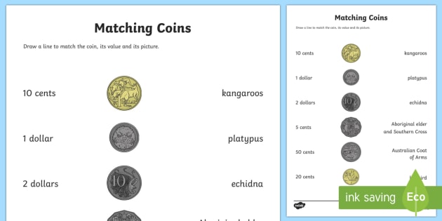 Matching Coins Worksheet   Worksheet
