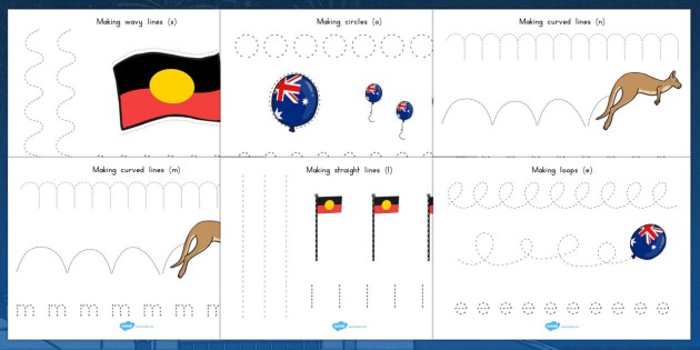 Australia Day Pencil Control Worksheets