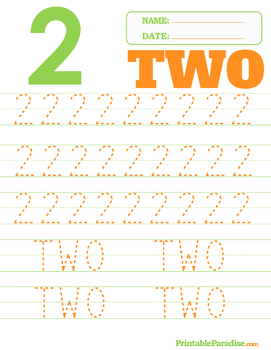 Printable Number 2 Tracing Worksheet