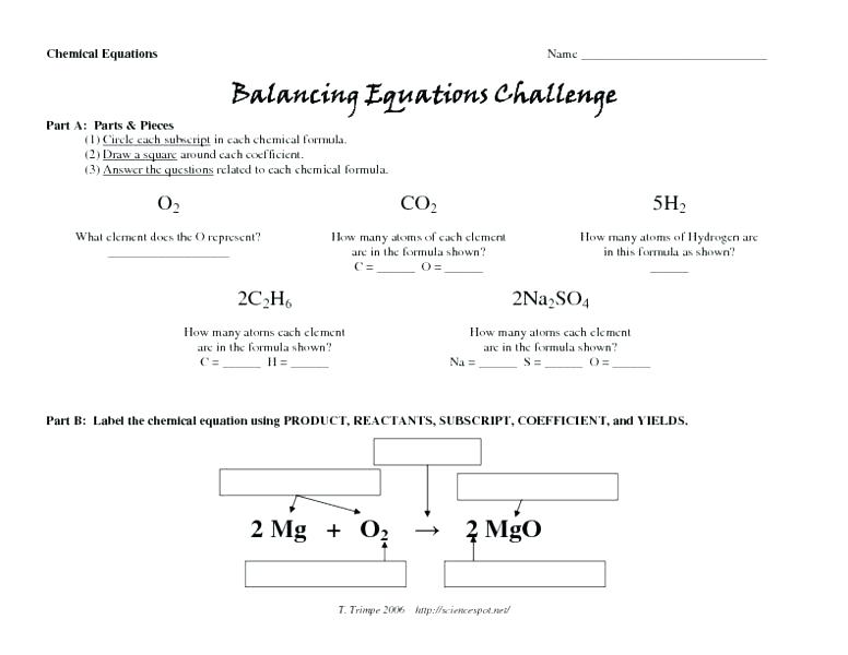 Balancing Equations Worksheet 1 Answers Balancing Equations