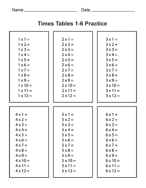 Blank Times Table