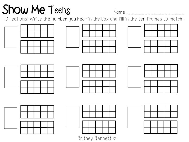 Kindergarten Ten Frame Teen Number Worksheets