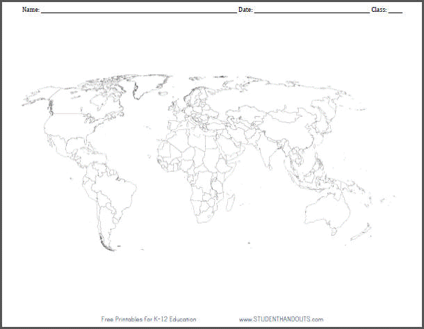 Blank Outline World Map Worksheet