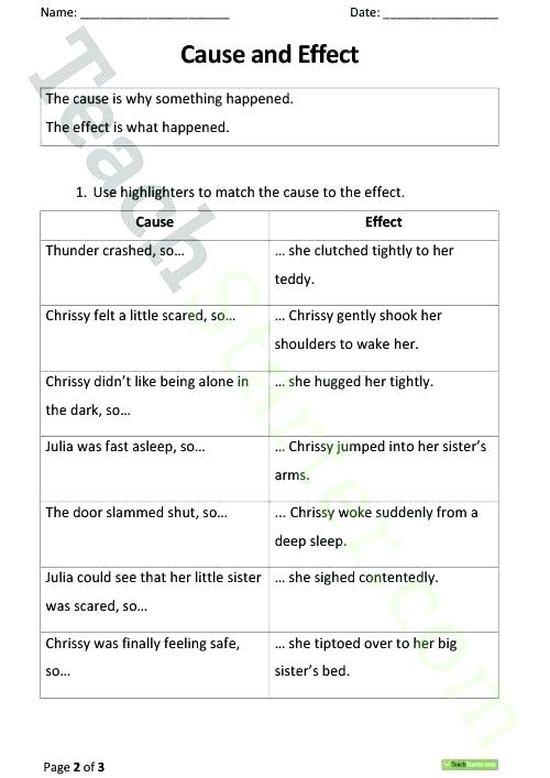 Cause And Effect Printable Worksheets Comprehension Task Teaching
