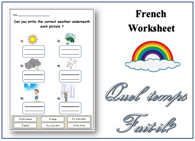 Downloadable Printable French Worksheet  Weather Topic  Writing