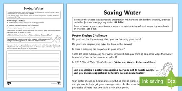 World Oceans Day Design A Save Water Writing Worksheet   Worksheet