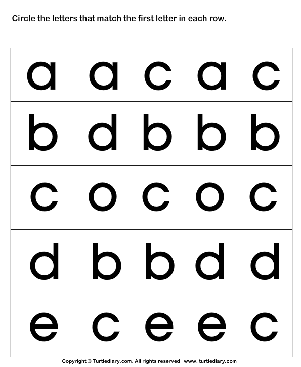 Circle The Matching Letter A B C D E Worksheet