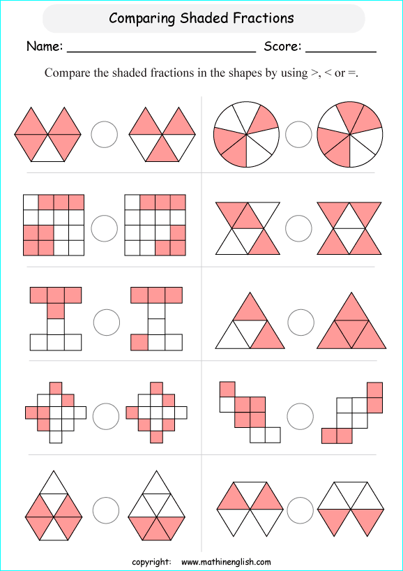 Compare Fractions In Shapes Figures In Terms Of Bigger, Smaller Or