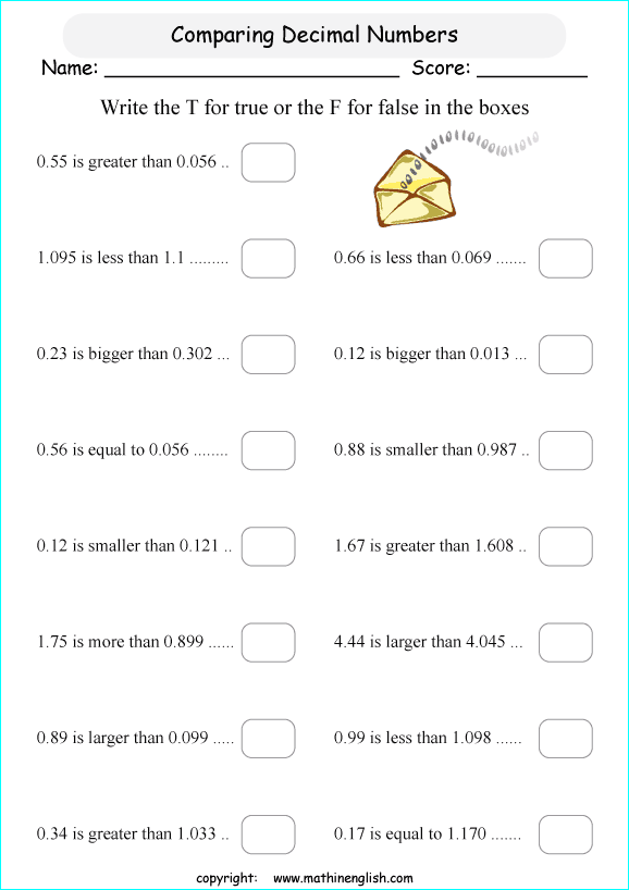 Compare These Decimal Numbers And Tell Whether The Statements Are