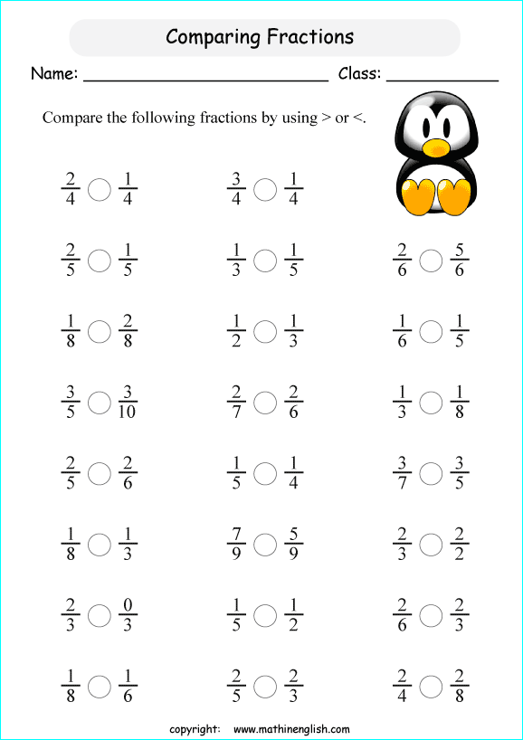 Compare Basic Like Fraction Math Fraction Worksheet For Grade 2