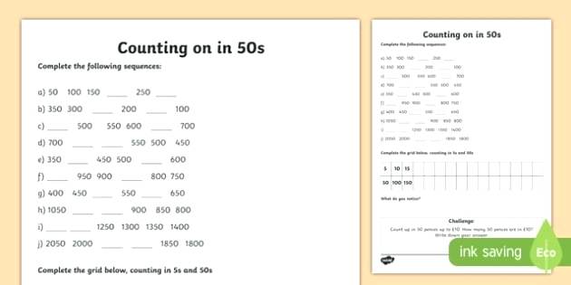 Counting To Worksheets Objects 1 Forwards And Backwards 50