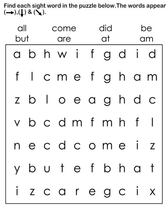 Sight Word Worksheets â Esl