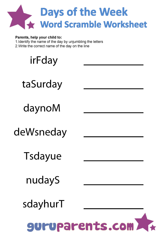 Days Of The Week Worksheets