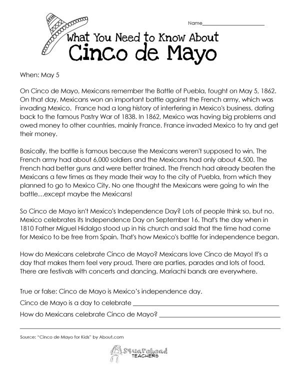 Cinco De Mayo Worksheet For Kids