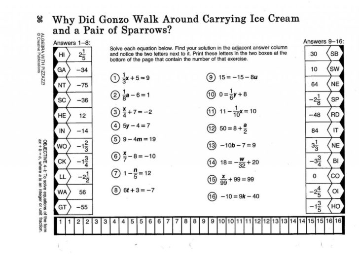 Pizzazz Math Worksheets