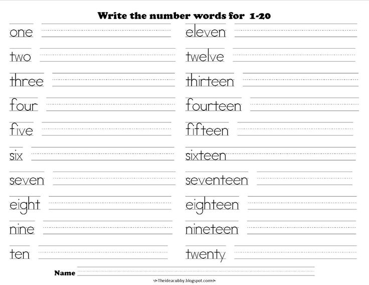 Write The Numbers Words From 1 To 20