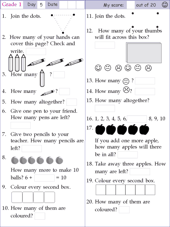 Mental Math Grade 1 Day 5