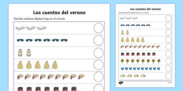 Las Cuentas Del Verano Summer Counting Worksheet   Worksheet Spanish