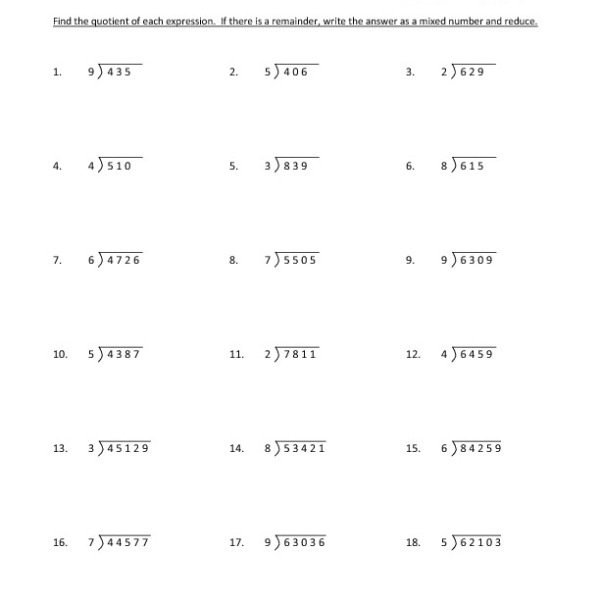 Fifth Grade Division Worksheet 06 â One Page Worksheets
