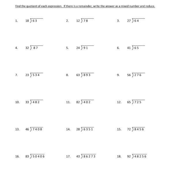 Fifth Grade Division Worksheet 11 â One Page Worksheets