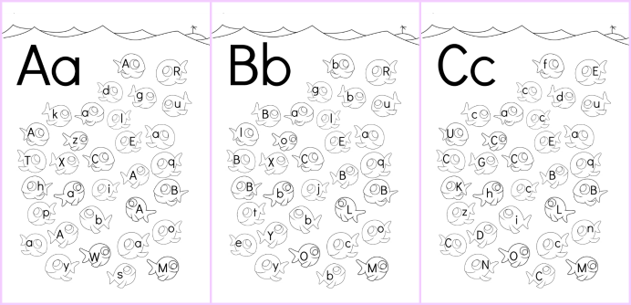 Fish Alphabet Upper & Lower Case Letter Find Worksheets