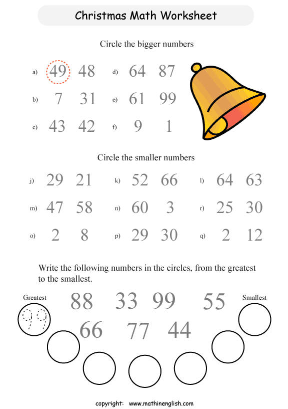 Printable Christmas Comparing Numbers Worksheet For Kids