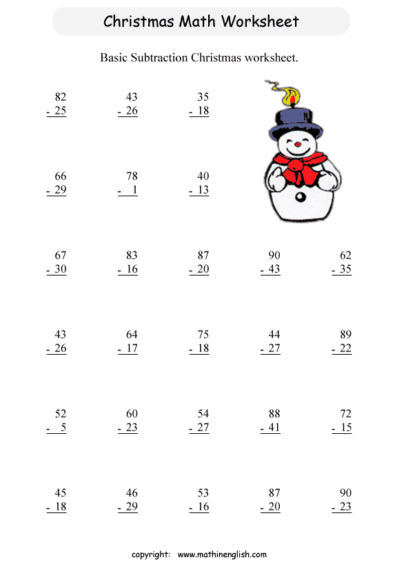 Printable Christmas Subtraction Worksheet For Kids