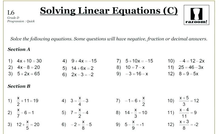 Grade 10 Algebra Worksheets