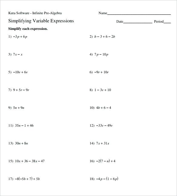Grade 10 Algebra Worksheets