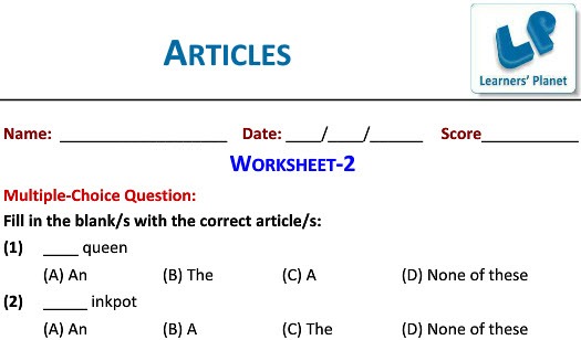 English Grammar Articles Worksheets For Students Tutorials